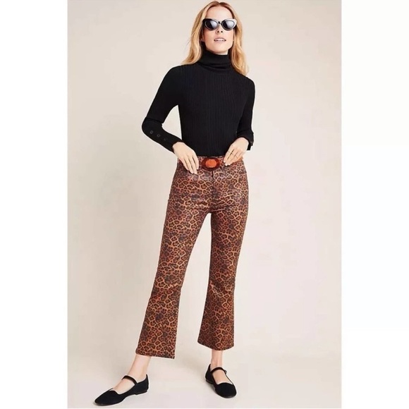 7 For All Mankind Anthropologie Leopard Print High Waist Slim Kick Jeans 28 - Picture 17 of 17